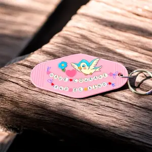 Cinderella Keychain - Pink Keychain with Bird and Flower Design, Have Courage and Be Kind
