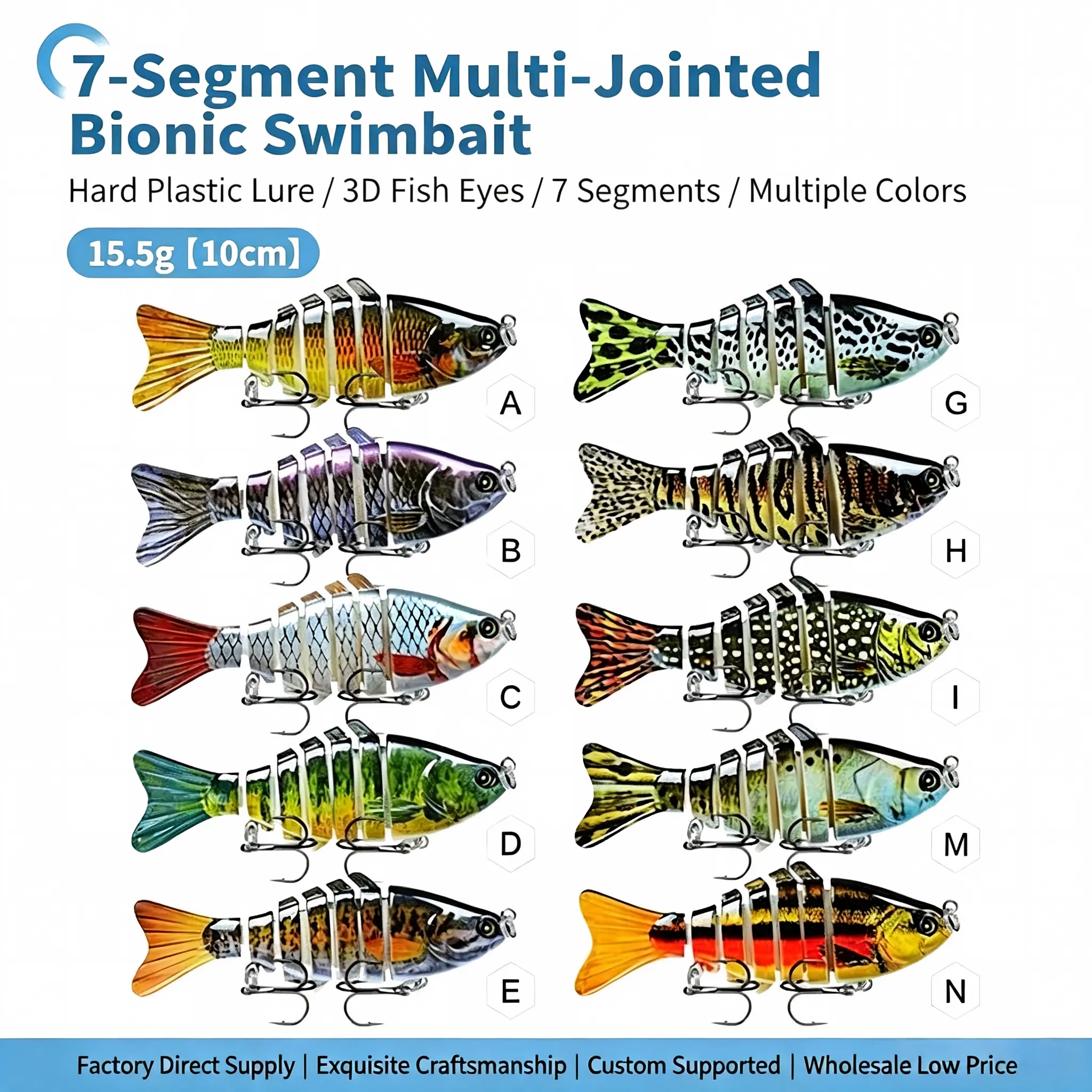 7-Segment Multi-Jointed Bionic Swimbait Hard Plastic Lure 3D Fish Eyes 15.5g 10cm Multiple Colors Factory Direct Supply