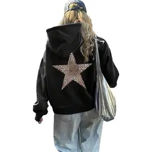 Holafish Oversized Womens Hoodie Fleece Leopard Print Star Graphic Pullover Hooded Sweatshirt, Warm Trendy Outfit for 2026 Winter Mens Hoodies