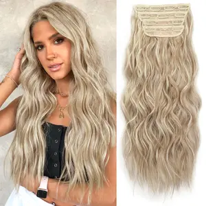 [KooKaStyle] Beach Blonde Hair Extensions Clip in Synthetic Highlight Hair Extensions Long Wavy 4PCS Thick Hairpieces 20 Inch for Women