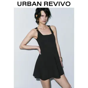URBAN REVIVO Women's Sleeveless Elegant Metal-Accent Mini Dress - Minimalist Basic Casual Spring Wear, UWG750137