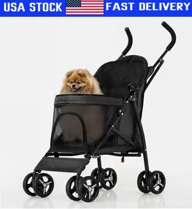 Folding 4-Wheels Dog Stroller Adjustable Canopy Portable Pet Travel Carrier Cart