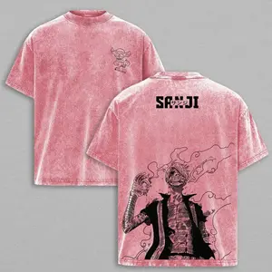 Sanji One Piece Tee Washed – Vintage Oversized Heavy Cotton Anime T-Shirt, Unisex Manga Streetwear Graphic Top, Vinsmoke Sanji Fire Edition 742