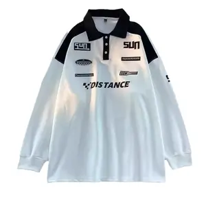 Kyn Apparel 2026 Spring Autumn New Polo Shirt Korean Vintage Sweatshirt Men's Trendy Brand Long Sleeve Lapel Racing Shirt Crossbody Top