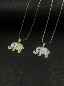 Korean Creative Fashion Elephant Rhinestone Titanium Steel Necklace, Elegant Animal Pendant Jewelry, Unisex All Seasons Accessory