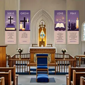 Easter Church Banner, 4 Counts/set Easter Theme Backdrop Banner, Church Sanctuary Walls Decorations, Festive & Party Supplies, Ornaments