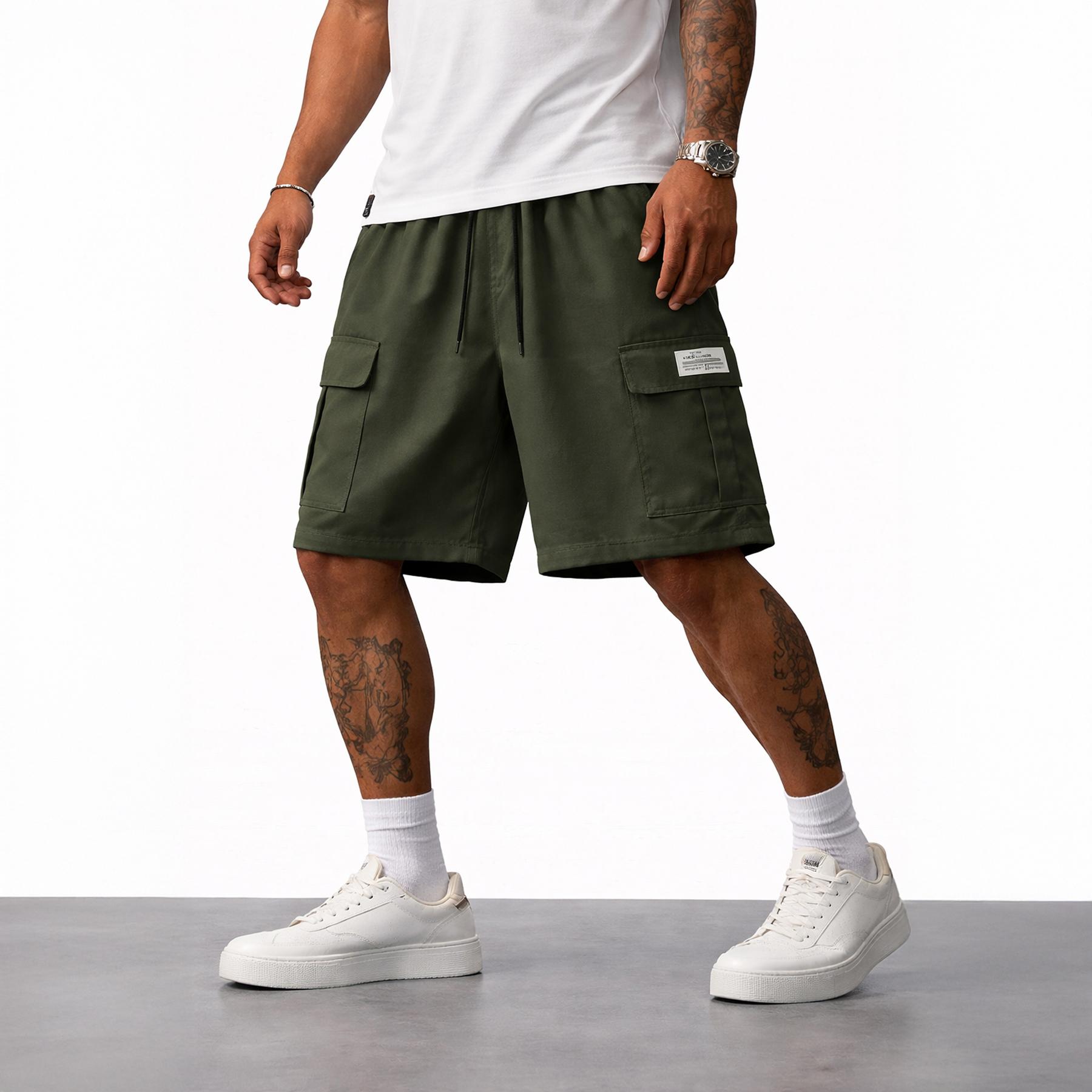 Men’s cargo shorts — heavyweight streetwear brand with multiple pockets, a loose fit that blends hip-hop urban style with practical workwear aesthetics. Suitable for everyday casual wear, fitness training, skateboarding, hiking and mountaineering, and var