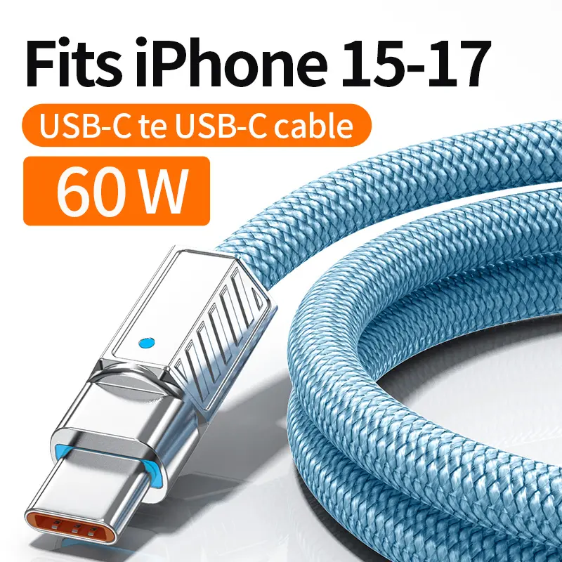 Heavy Duty Extra Thick cable,Heavy Duty cable,USB-C to USB-C Cable,60W PD Fast Charging cable,Compatible with iPhone 15 16 17 plue pro max,Zinc Alloy Reinforced Anti-Break Metal Head,Braided Nylon cable
