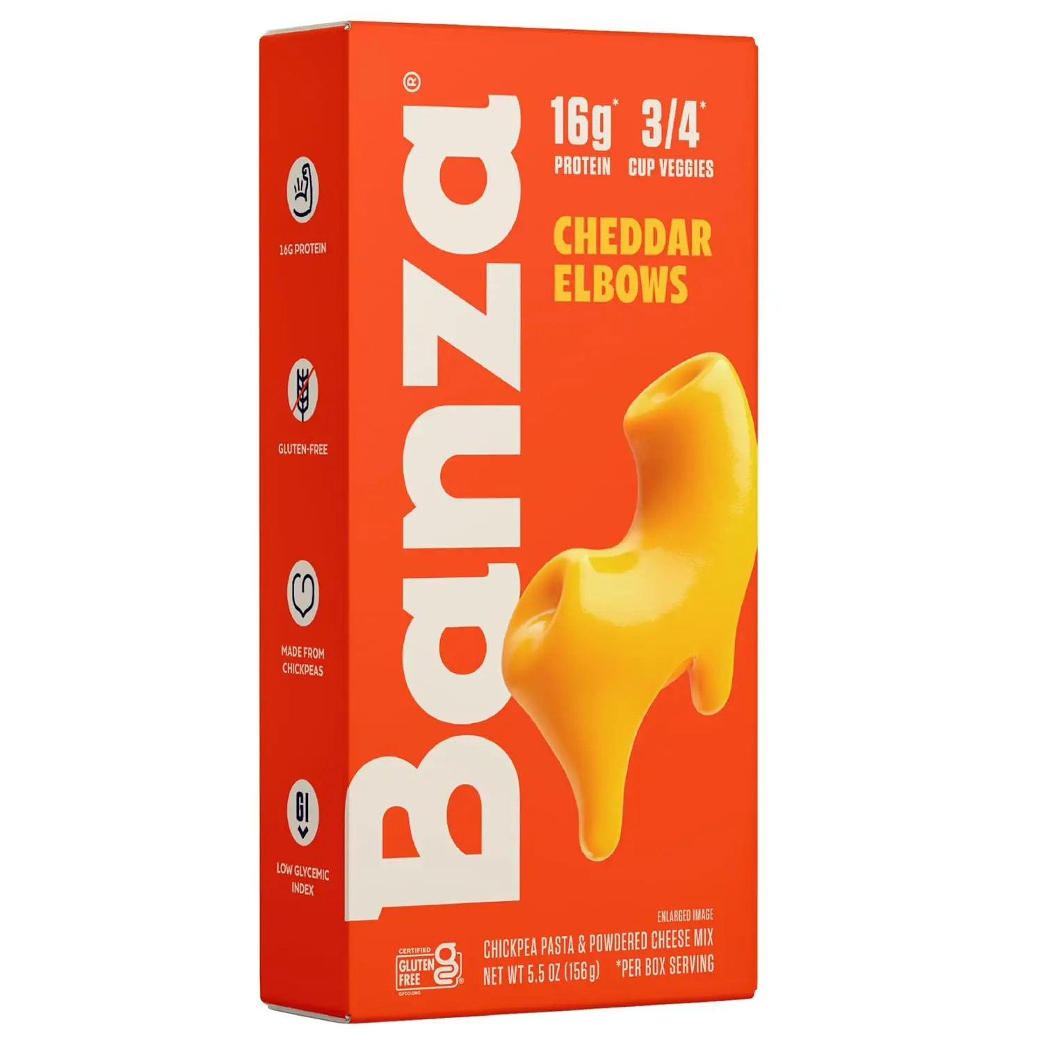 Banza Elbows & Classic Cheddar Mac & Cheese, 5.5 oz, High Protein Gluten Free Pasta, Lower Carb Chickpea Macaroni with Real Cheddar Cheese