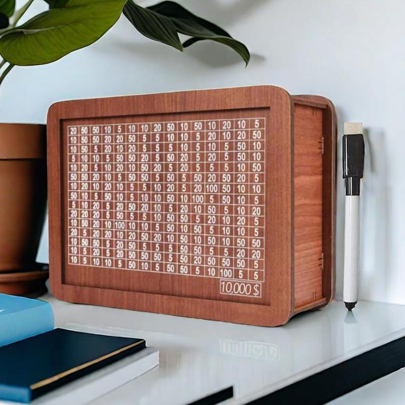 Money Saving Box,Wooden Money Box,Savings Box,with Money Target and Numbers with Counter Crafts Portable Storage Case Money Saving Box for Adults Child (10000 Dollar)