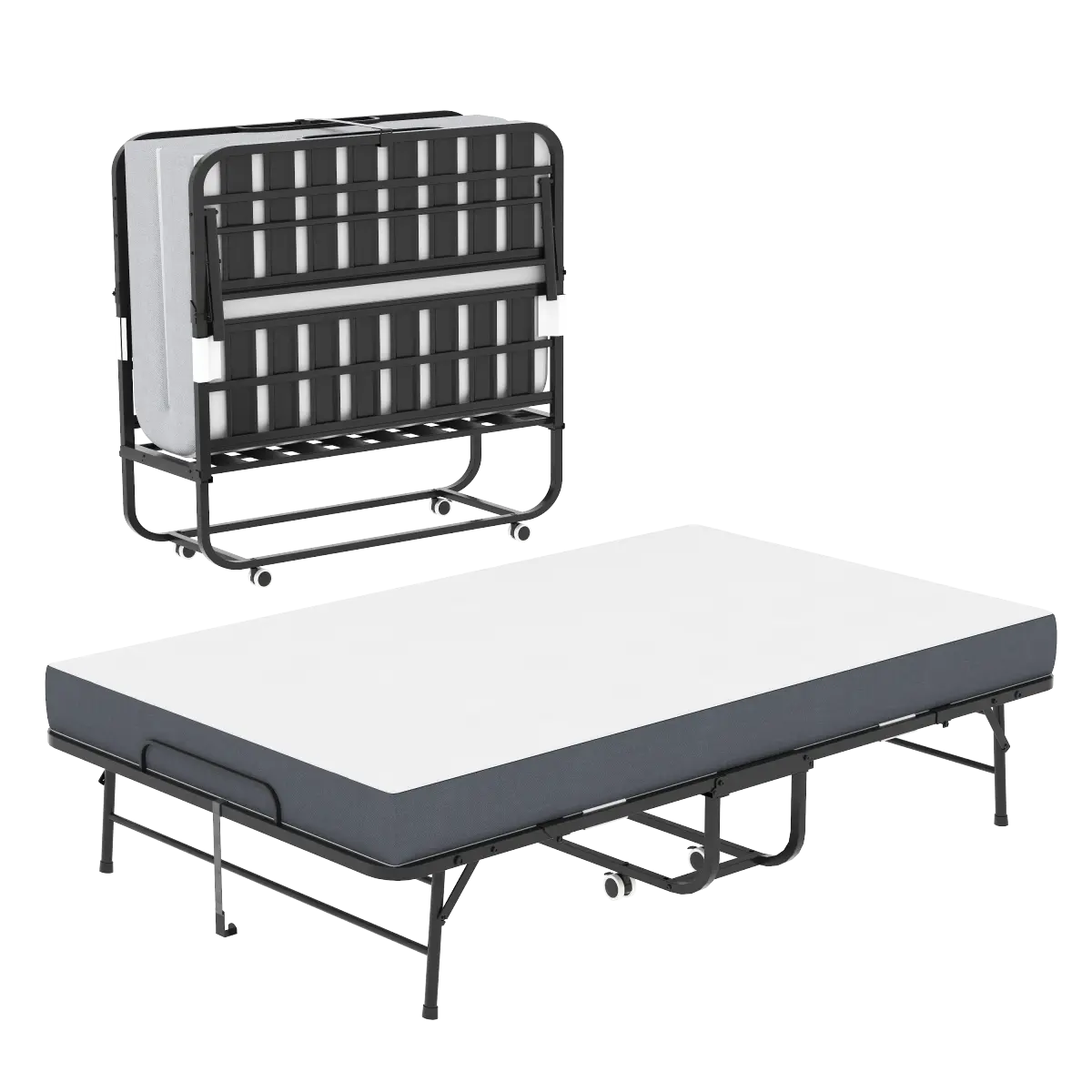 Large 75"x46" Wide Folding Bed for Tall People, Extra Long & Wide Rollaway Bed with 5" Memory Foam, Heavy-Duty 450lbs Capacity Guest Bed, Spacious Portable Twin Cot