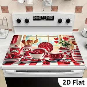 1pc 2D Flat  Style Tableware Theme Diatom Mud Stove Cover Protector 28.3x20.5 Inch Non-slip Heat Resistant Easy Clean Stove Mat Gas Stove Induction Cooker  Home Decor Oven Washing Machine Countertop Protection, 2D Flat