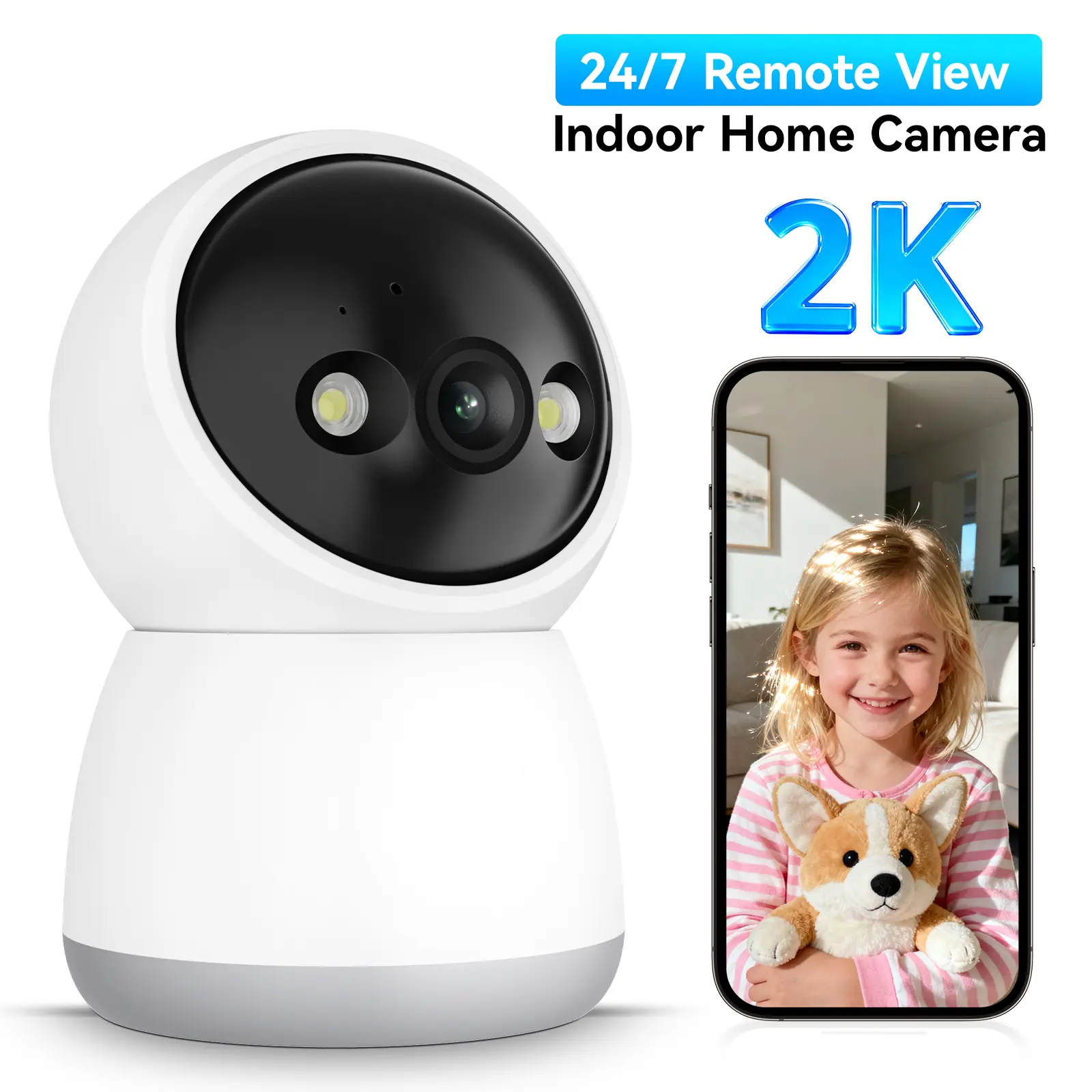 2K Indoor Security Camera, AI Motion Detection Pan-Tilt WiFi Camera for Home Security & Baby Monitoring, Night Vision, 2-Way Audio, 24/7 Recording with SD Card Support