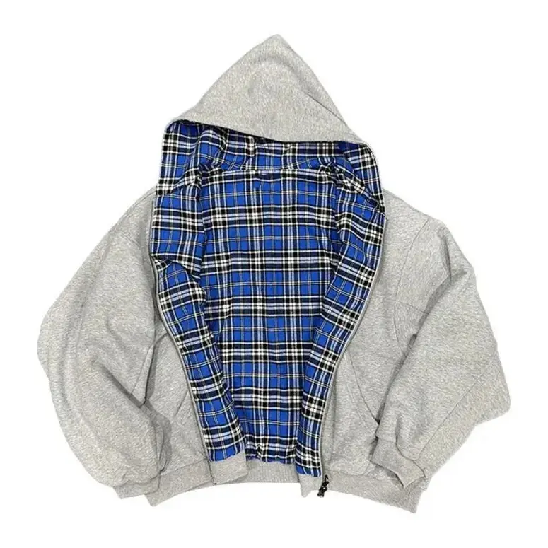Men's Vintage Reversible Zip Hoodie - Casual Oversized Casual Wear Menswear Top, Comfortable Sweatshirt