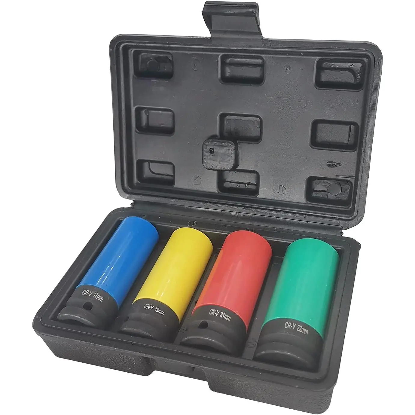 1/2 Inch Drive Wheel Protector  Socket, Thin Wall Deep Socket Set with Plastic Sleeve, Metric, 4 count Set, 17mm, 19mm, 21mm, 22mm