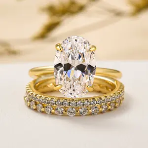 RODIFFY 3.5ct Oval Cut Women's Wedding Ring Set,5A Cubic Zirconia 925 Sterling Silver Bridal Ring Set