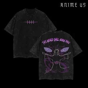 Naruto Shippuden Pain Akatsuki T-shirt - "This World Shall Know Pain" Quote Vintage Washed Oversized Anime Streetwear Tee Love