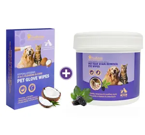 PawBubble 2-In-1 Pet Cleaning Glove Wipes & Eye Wipes For Dogs & Cats, Hypoallergenic No-Rinse Bathing Gloves & Tear Stain Remover Wipes, Extra Thick Grooming Set For Daily Care & Travel, 6+120 Counts