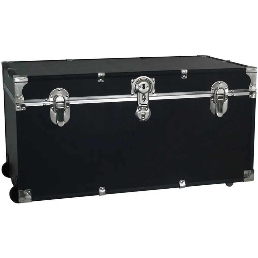 HomeStock Storage Trunk with Wheels & Lock, Seaside Style Heavy Duty 31" Under Bed College Storage Trunk, Latch Closure Type, 30" L x 8.25" W x 18.25" H, Ideal Camp Dorm Room Trunk Footlocker