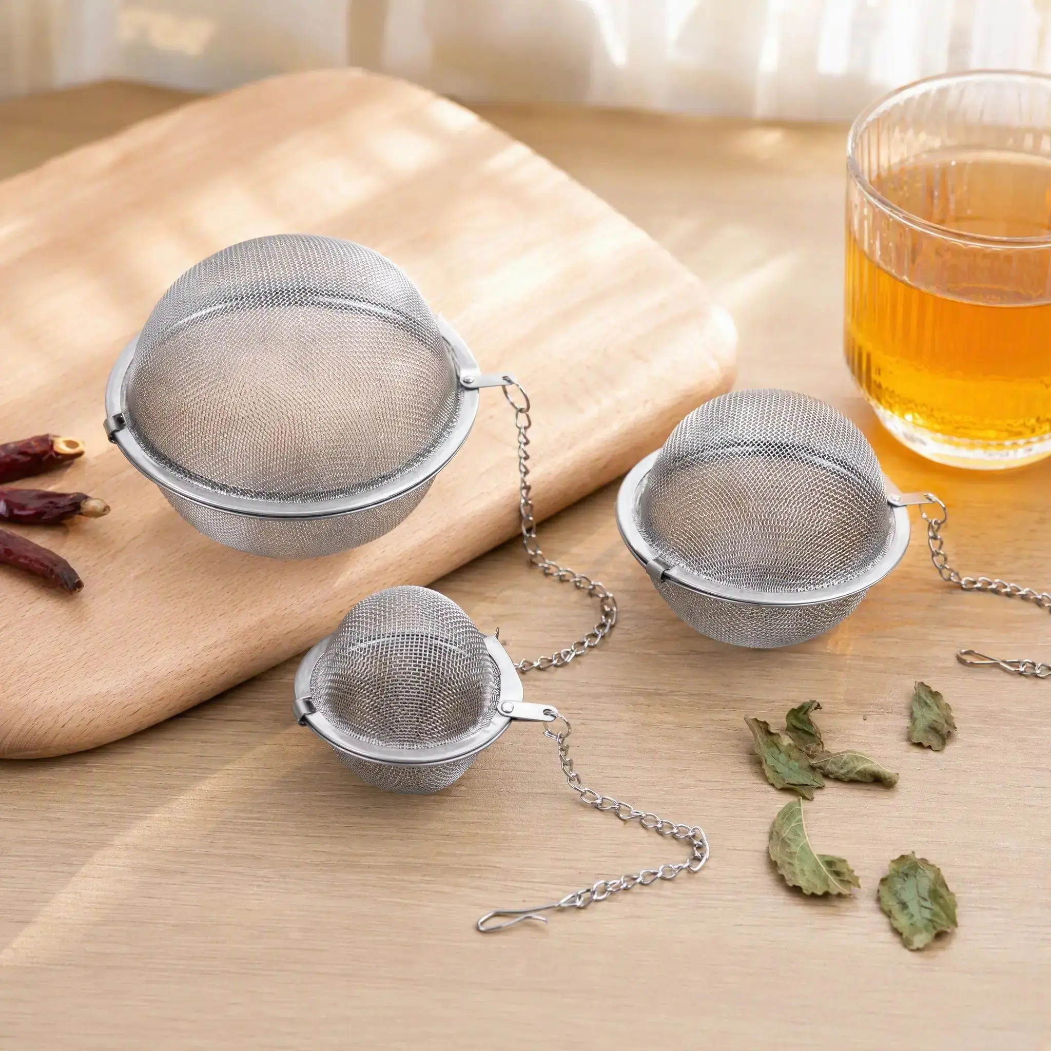 Reusable Stainless Steel Spice Infuser Ball with Chain, Fine Mesh Strainer for Soup, Broth, Kitchen Cooking Utensil [TikTok Shop Black Friday]