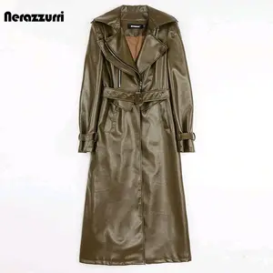 Nerazzurri Spring Runway White Long Leather Trench Coats