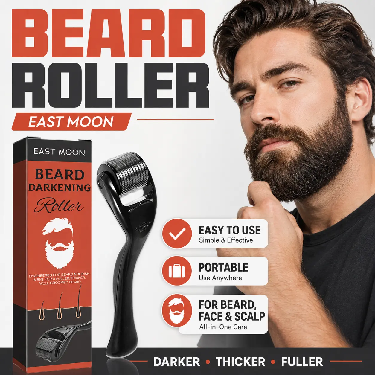 Derma Roller for Beard, Hair, Face & Skin, Microneedle Beard Roller for Men and Women, Easy to Use, Suitable for Body & Scalp, Portable Skin Care Tool