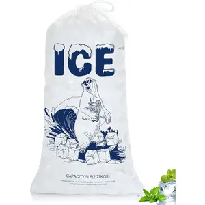 5lb Ice Bags with Drawstring – 50 Pack Reusable Heavy-Duty Plastic Ice Cube Bags for Freezer, Ice Maker, Coolers, Camping, Storage, Leak-Resistant & Food Safe