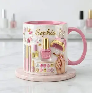 Nail Tech Accent Mug 2D Printed 3D Effect Coffee Cup, Custom Name Ceramic Mug for New Nail Salon Owner Nail Artist, Cosmetology Graduation Keepsake, Nail Technician Gift Idea for Her Women Friends Business Opening Present