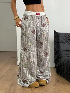 Forest Camo Print Wide-Leg Sweatpants with Contrast Waistband | Y2K Streetwear & Grunge Aesthetic | Elastic Waist & Loose Fit | Versatile Casual Wear | Perfect for Edgy Fashion Fans