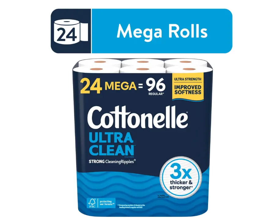 24 Mega Rolls - Cottonelle Ultra Clean Toilet Paper, Strong Toilet Tissue
