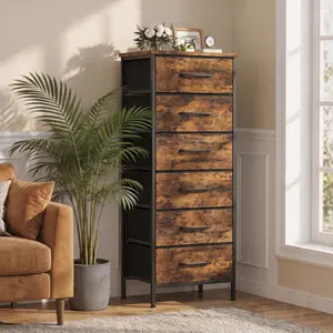 6-Drawer Tall Fabric Chest of Drawers for Bedroom, Kid-Safe Vertical Storage Tower with Reinforced Non-Woven Bins, Waterproof Wood Top, Sturdy Steel Frame & Anti-Tip Organizer for Nursery Entryway