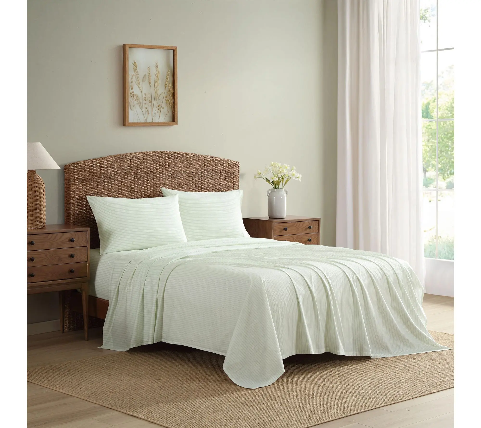 Laura Ashley Bedford Stripe Green Cotton Full Sheet Set