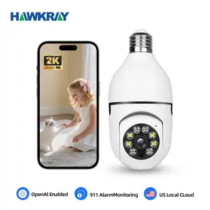 Hawkray  AI camera one key automatic alarm, 911 AlarmMonitoring  all day monitoring for your protection, face recognition mobile tracking, day and night full color easy to install surveillance camera Safety Cord