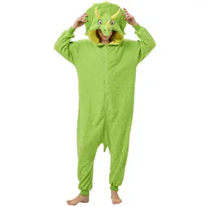 Oversized hooded wearable triceratops onesie pajamas for adults — Halloween dinosaur costume animal cosplay one-piece for party women sets