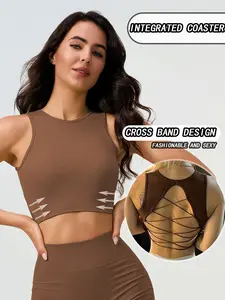 Fixed Cup Yoga Tank Top, Sexy Cross Back Outdoor Sports Gym Shirt, Sleeveless Running Outerwear, Women's Workout Clothing