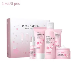 Sakura Skincare Set, Moisturizing Hydrating Kit, Total Care Set, 5-Piece Gift Box Includes Toner, Cleanser, Eye Cream, Moisturizer, Serum, Relieves Dry Skin, Perfect Mother's Day Gift
