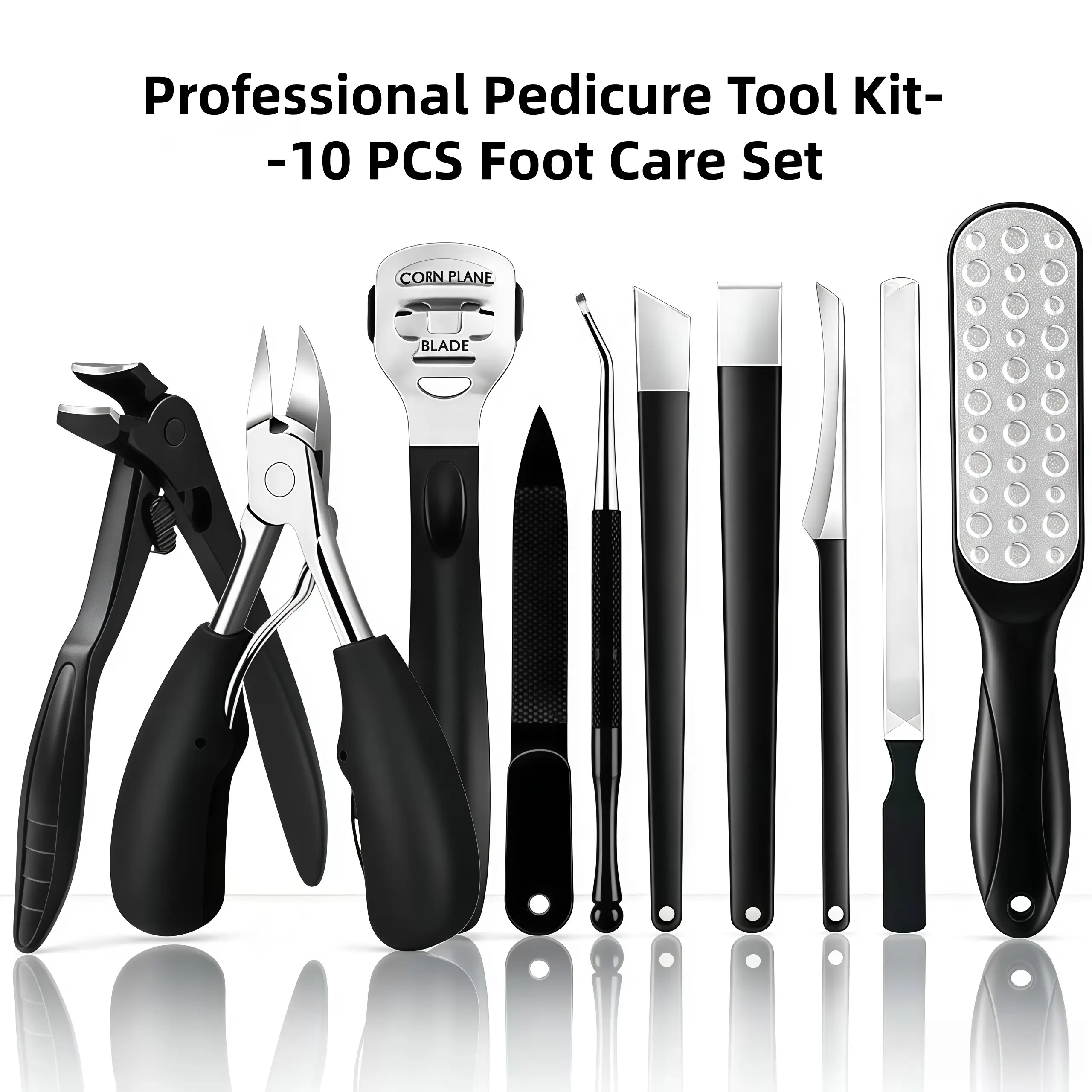 10Pcs Professional Pedicure Tool Kit, Stainless Steel Foot Care Set, Toenail Clippers, Cuticle Nipper, Corn Plane, Foot Rasp, Pedicure Knives, Remove Callus Dead Skin for Salon & Home