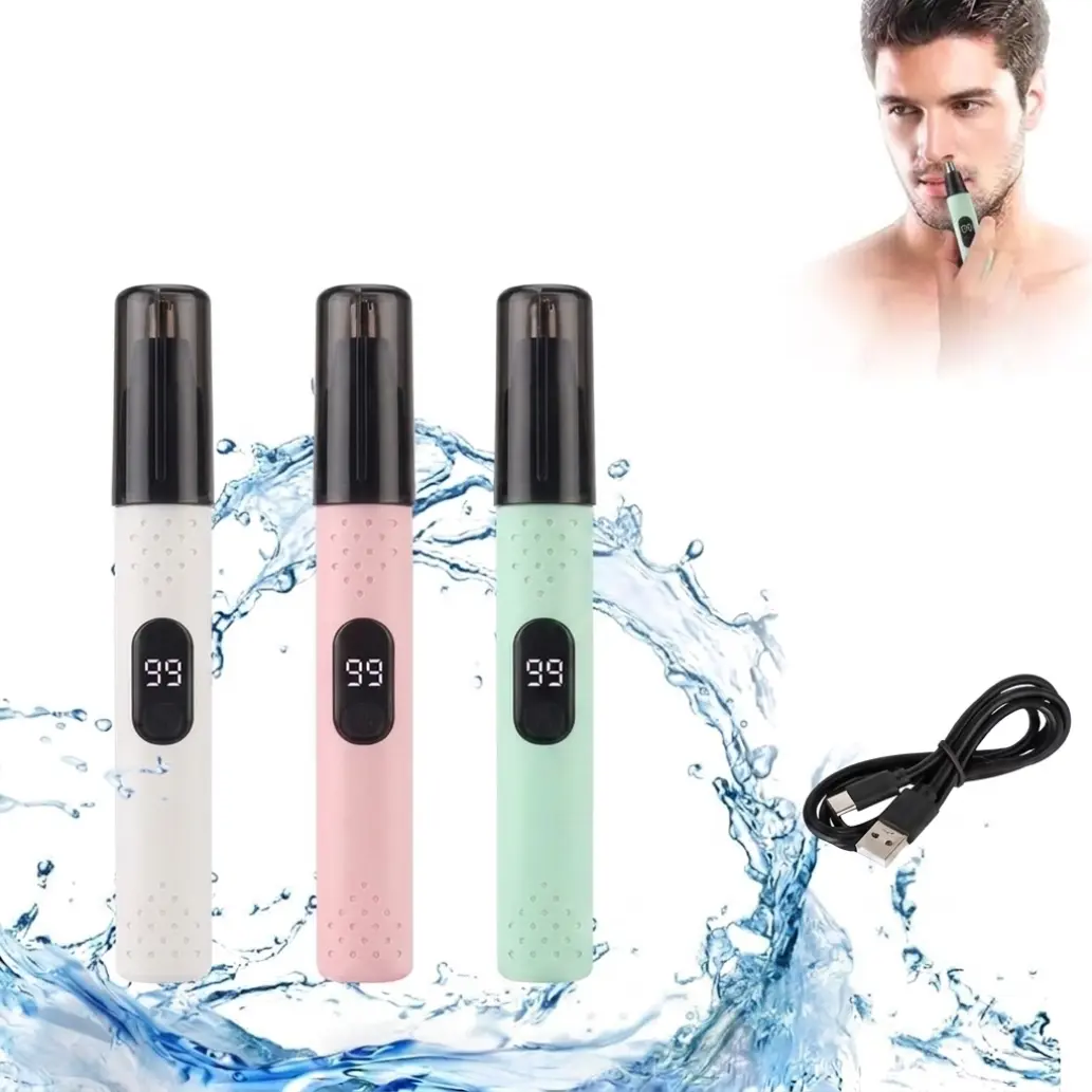Pen-style electric nose hair trimmer,Professional Painless Eyebrow & Facial Hair Trimmer for Men Women,Led Display Nose Clipper,Nose and Ear Hair Trimmer Travel,Easy to Clean,Gifts for Men Women