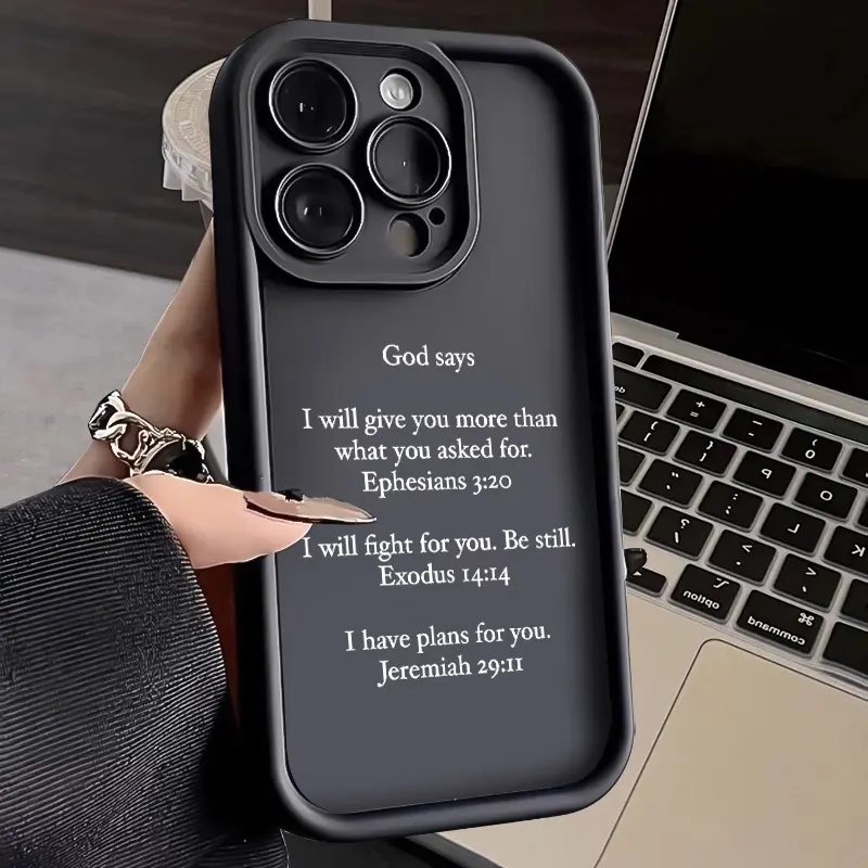 God Prayer Promise Smartphone Cover, Durable Soft Silicone Handheld Cellphone Case with Drop-Shock Protection, Fashion Gift Accessory for iPhone 17 Air, 16 Pro Max, 15 Plus, 16E, 14, 13, 12, 11, XS, XR, Mini Devices, Non-Slip