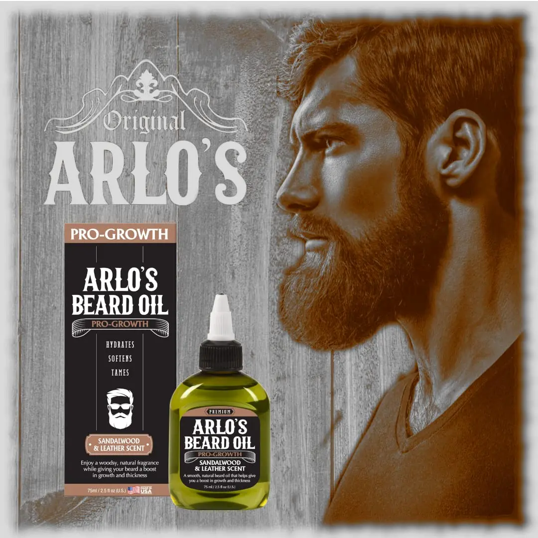 Arlo's Men's Pro Growth Beard Oil with Sandalwood Leather Fragrance, 2.5 oz Bottle - Promotes Facial Hair Growth & Softens Beards for Your Hair Oiling Routine
