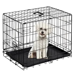 24/30 Inch Single Door Dog Crate Durable Metal Pet Kennel with Secure Lock, Collapsible Design and Removable Tray for Easy Cleaning, Portable Puppy Cage