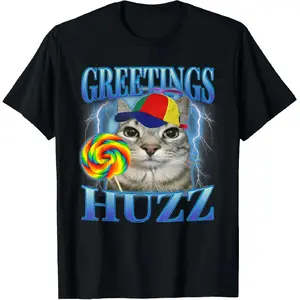 Lollipop Cat Meme Greetings Huzz Funny Silly Cats Brainrot T-Shirt for Men Women Kids