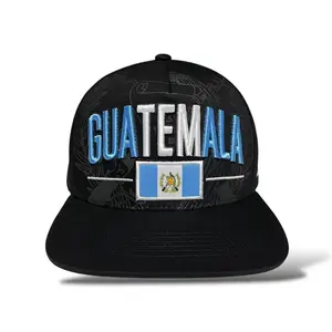 Guatemala Gorra Snapback Cap Bordado 3D Visera Plana with Flag Design Black Adjustable Hat