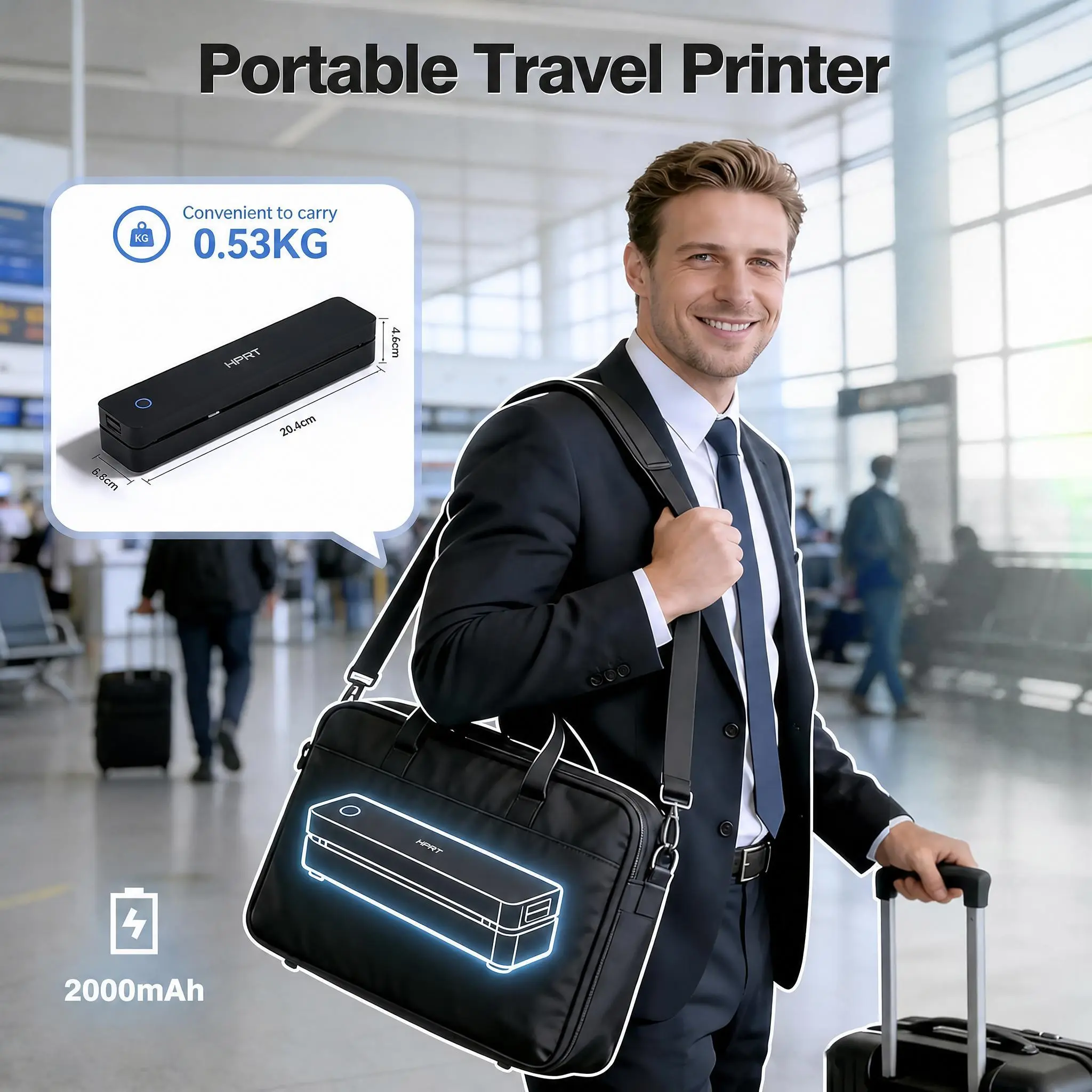 HPRT Portable Wireless Thermal Label Printer - 8.5x11in US Letter Size, Includes Carrying Case, 200 Sheets (Printer Portable for Office Use), Thermal Printer
