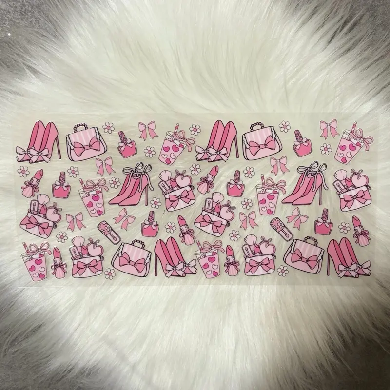 Pink Girly -UVDTF Wrap 16oz Cup Wrap Decorative Stickers Waterproof  Glass UVDTF transfer