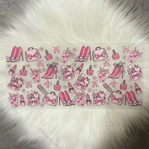 Pink Girly -UVDTF Wrap 16oz Cup Wrap Decorative Stickers Waterproof  Glass UVDTF transfer