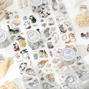 1 Roll/bag Pet Tape, Glue Tape, Lucky Cat Series, Cat Theme Decorative Tape for Journaling, Stationery, Water Bottle, Scrapbook Materials, Multi-Scene Decoration