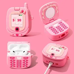 Bow Flip Cover Makeup Mirror Earphone Case for AirPods 2 3 4 Pro/pro2 Pro3