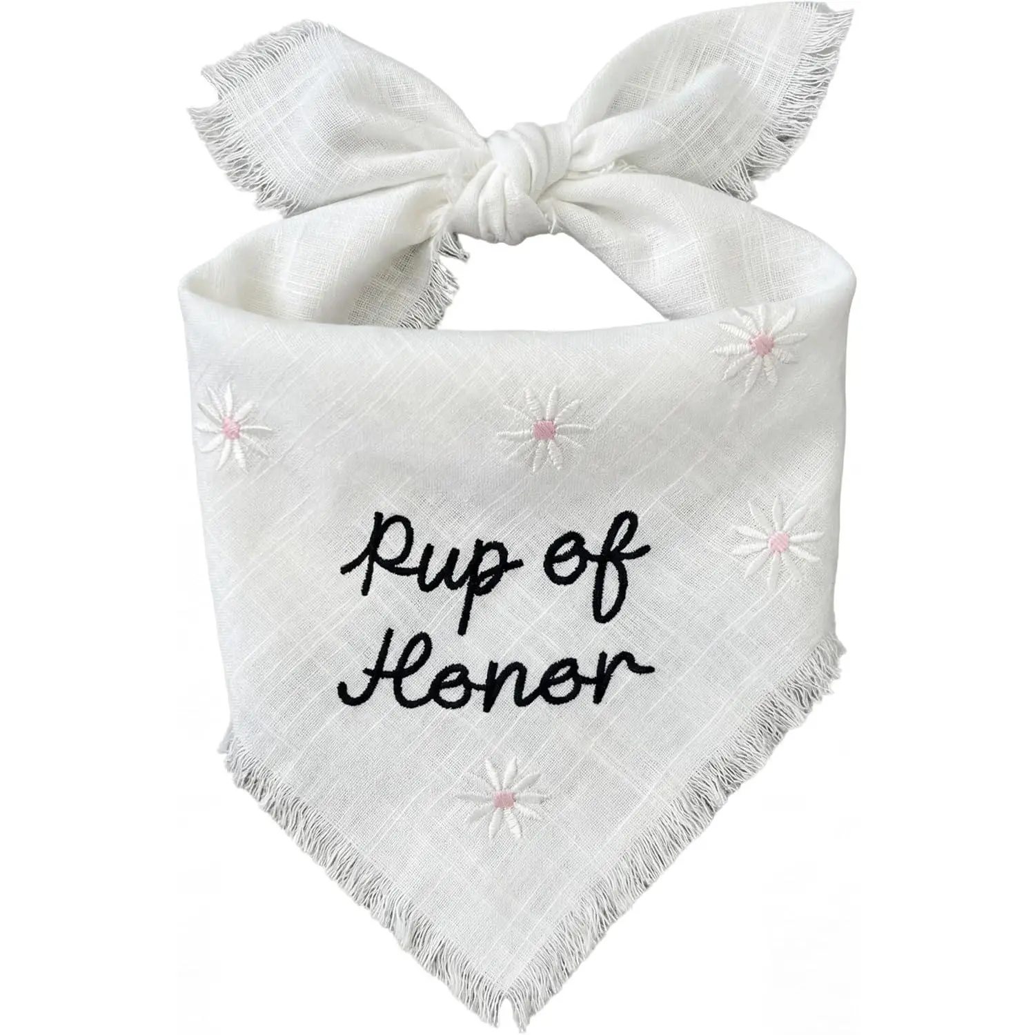 Two Tails Pup of Honor Wedding Dog Bandana, Tie-on Pet Scarf for Boy or Girl Dogs and Puppies, Wedding Dog Accessories, Engagement Gift, or Photo Prop, Breathable Linen and Viscose Fabric, Size Large