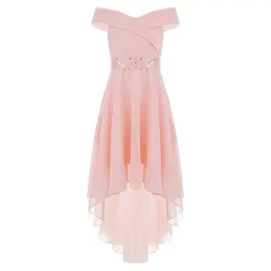 Kids Off Shoulder Flower Girl Dress High Low Chiffon Birthday Party Dress girlclothes 4th july outfit black girls princess cover ups